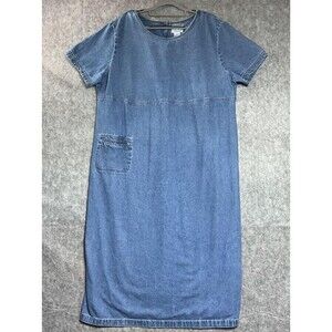Carolina Blues Dress Womens Plus 2X Blue Denim Short Sleeve Pockets Maxi Teacher